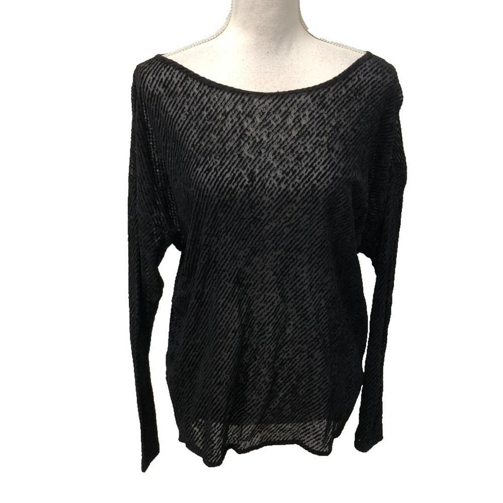 Annette Gortz Velvet Burnout Blouse Top Womens Large Black Pullover Semi Sheer